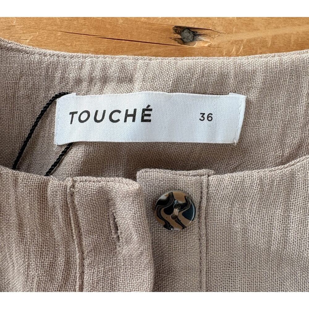 Touche NWT Women’s 1/2 Button peplum Top Size 36 Beige P9 - Picture 3 of 8